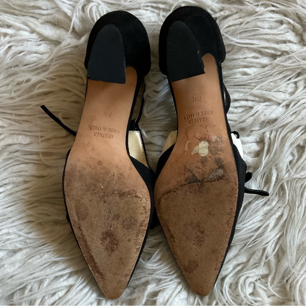 Anne Klein Vintage Black Suede Leather Fringe Tassel Pointed Toe Heels Size 7N - Picture 7 of 11